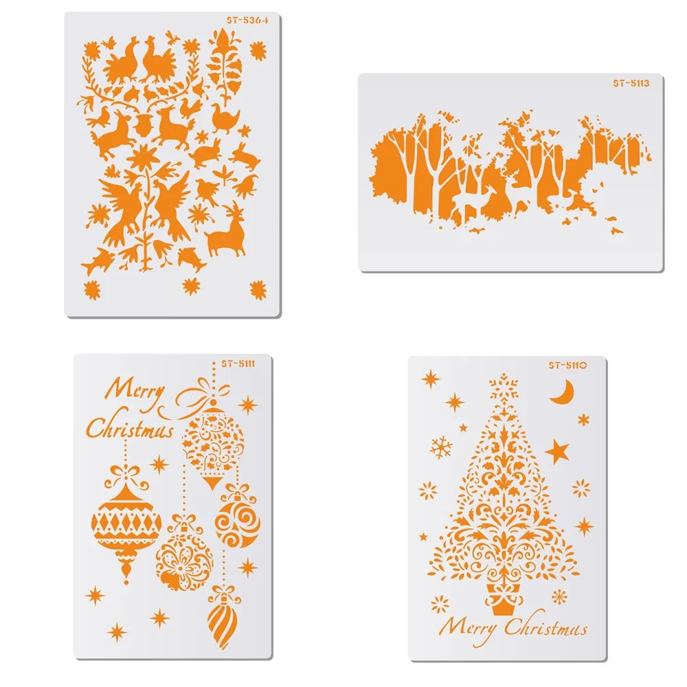 

Hot Selling 4 Pcs/Set Christmas Series & Snowflake Pattern Cake Design Stencils Cake Side Stencils Set Cake Tool