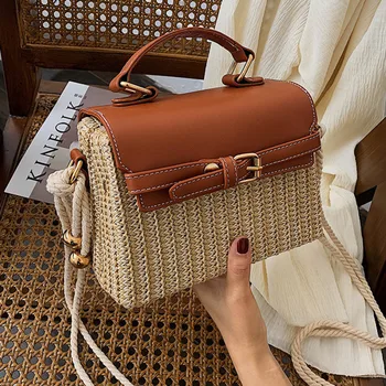 

Women Bohemian Straw Bags Female Beach Handbags Summer Vintage Rattan Bags Handmade Kintted Woven Crossbody Bags Purse New 2020