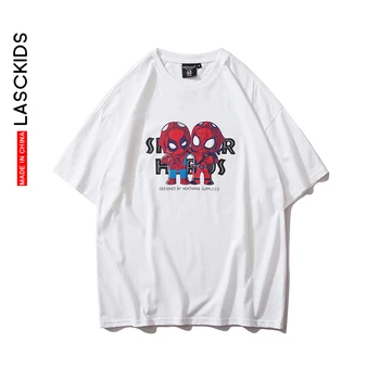 

LASCKIDS Cotton Black White T shirt Graphic Spidermen print Tshirt Men Summer Tee Shirt Tops Male KH2055