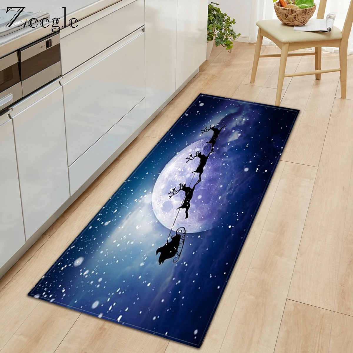 Zeegle Christmas Anti-slip Kitchen Mat Soft Doormat Entrance Door Bathroom Living Room Kitchen Carpet Flannel Hallway Foot Rug