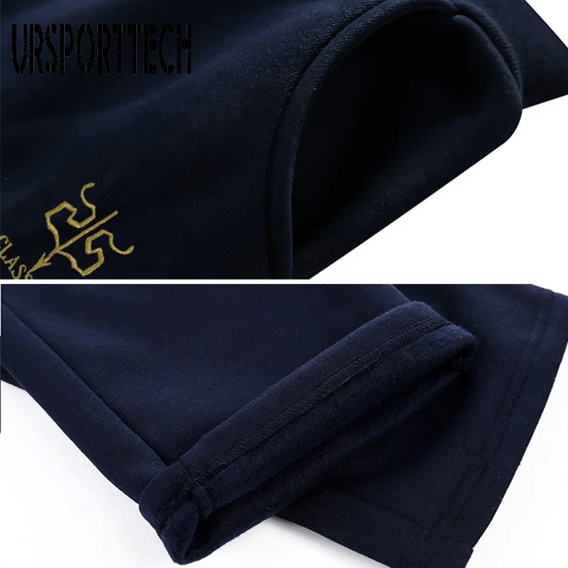 90% OFF URSPORTTECH Tracksuit Men Fleece Thick Hooded Casual Track Suit Men Jacket+Pant Two Piece Set Warm Fur Inside Winter Sweatshirt