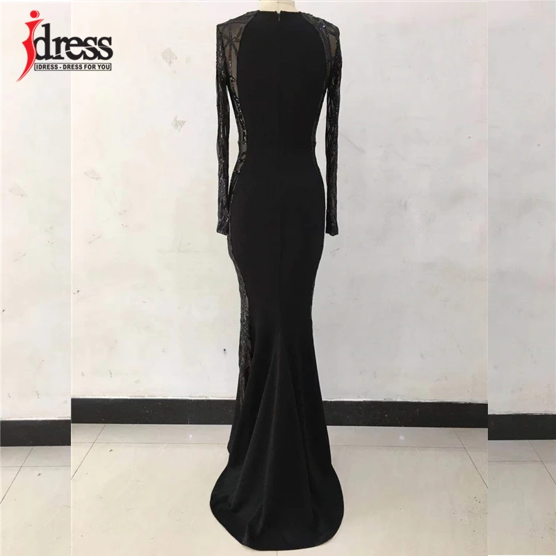 Зимнее женское черное сексуальное Клубное облегающее платье IDress, прозрачное Сетчатое лоскутное платье с блестками, Вечернее Макси-платье с длинным рукавом для вечеринок