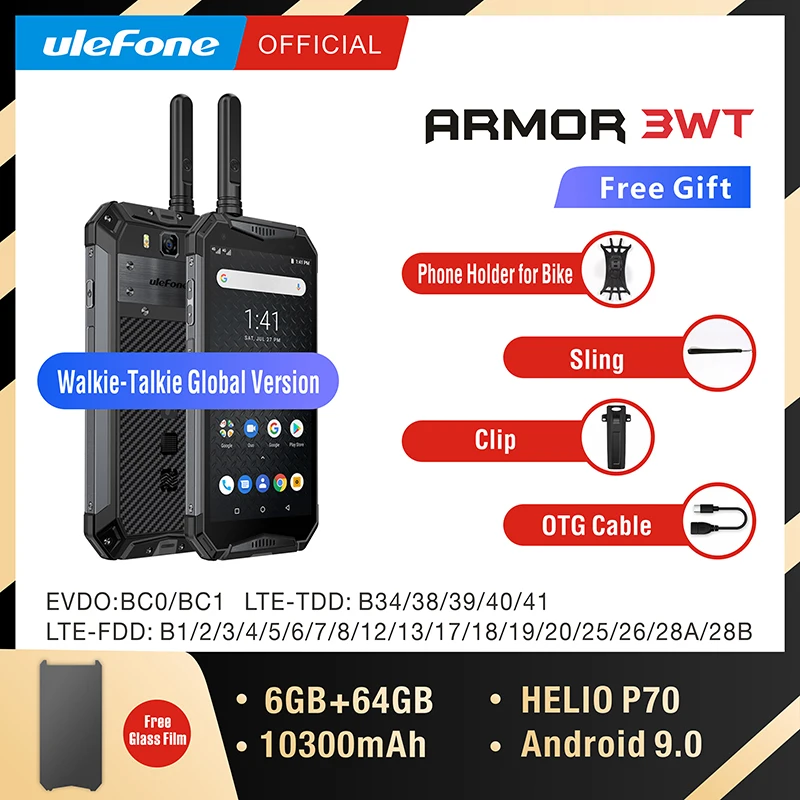 Ulefone Armor 3WT рация прочный мобильный телефон 6 ГБ 64 Гб 10300 мАч 21 МП NFC Восьмиядерный Android 9,0 4G Globalvision смартфон