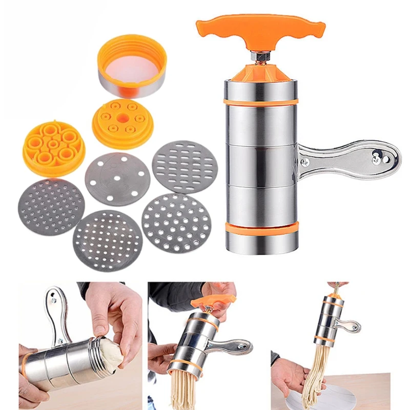 7 in 1 Stainless Steel Manual Pasta Maker Noodle Maker Press Spaetzle Machine Kitchen Tool Gadgets and Accessories with 7 Molds