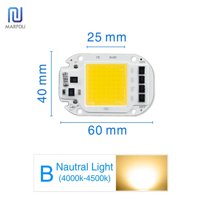 Светодиодный светильник с регулируемой яркостью, COB, чип-объектив, абажур, отражатель, светильник для выращивания, полный спектр, Smart IC 50 Вт, 30 Вт, 20 Вт, AC 220 В, светодиодный светильник с бусинами, сделай сам - Испускаемый цвет: B-Nautral Light