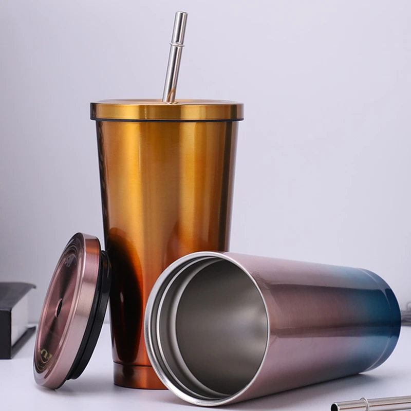 

500ml Stainless Steel Mug with Lid Vacuum Double-Layer Tumbler with Straw Insulation Bottle Reusable Coffee Juice Cup Drinkware