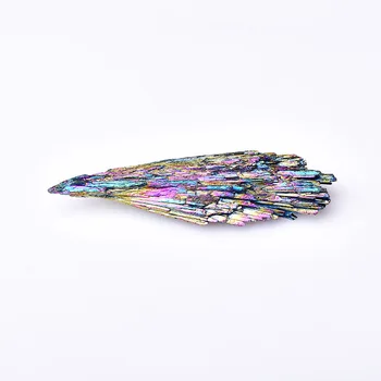 

1pc Natural Quartz Crystal Jet stone Rainbow Titanium Cluster Mineral Specimen Healing Electroplate Color Feather Shape Ornament
