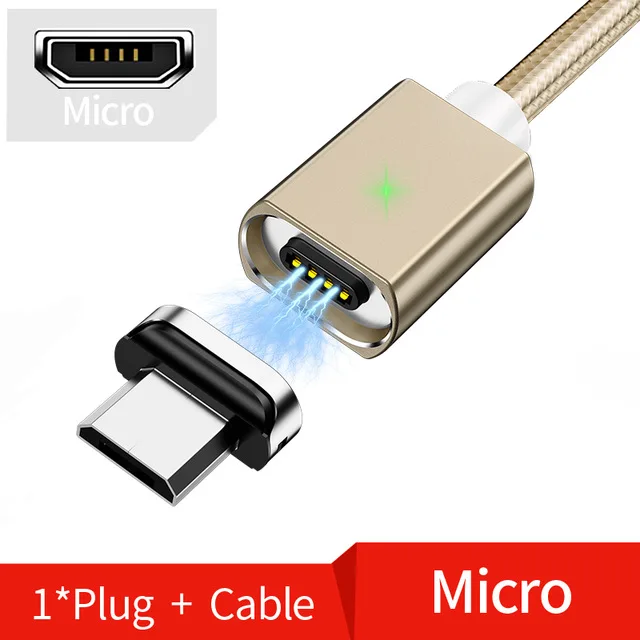 Магнитный кабель для iPhone samsung 2A, быстрая зарядка, магнитный usb-кабель для телефона, кабель Micro USB type C, магнитный кабель для зарядки и синхронизации данных - Цвет: Gold Micro Cable