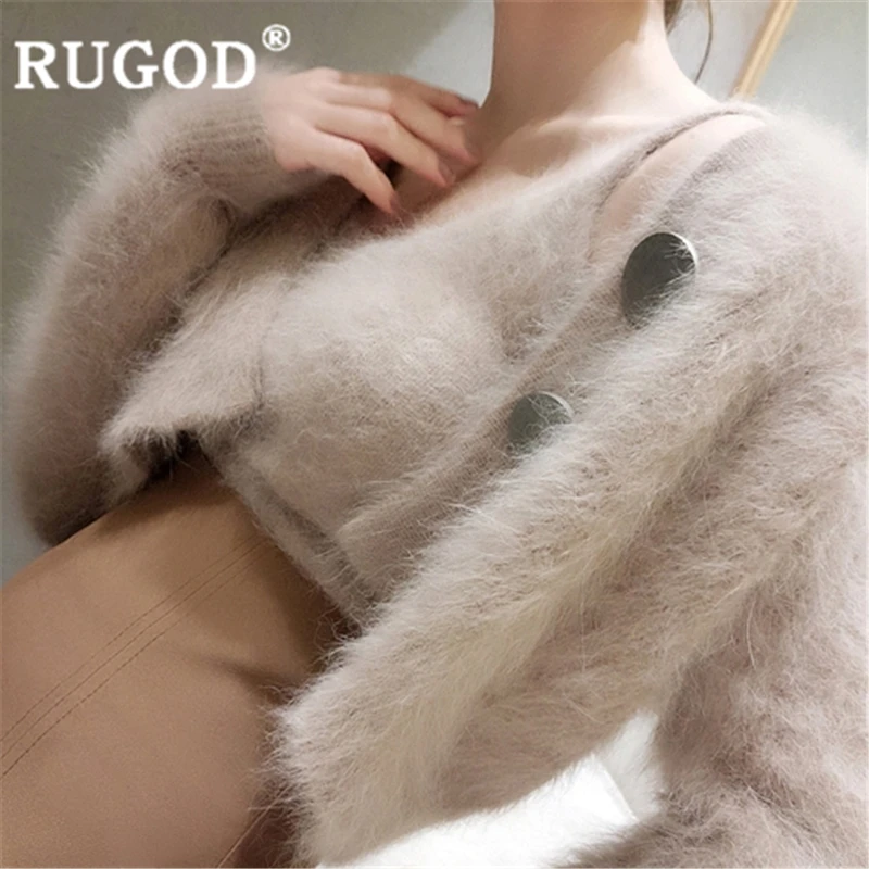 RUGOD, Женский Однотонный свитер, кардиган+ майка, v-образный вырез, свободный, высокая талия, Повседневное трикотажное пальто, новинка, Осеннее теплое, элегантное, милое, modis
