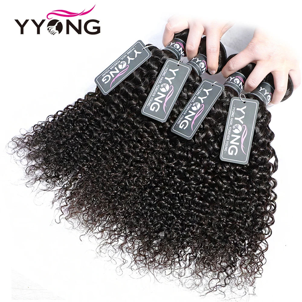 YYong Hair Store 4 Bundles Malaysian Kinky Curly Hair Bundles Remy Human Human Weave 8-26Inch Extensions