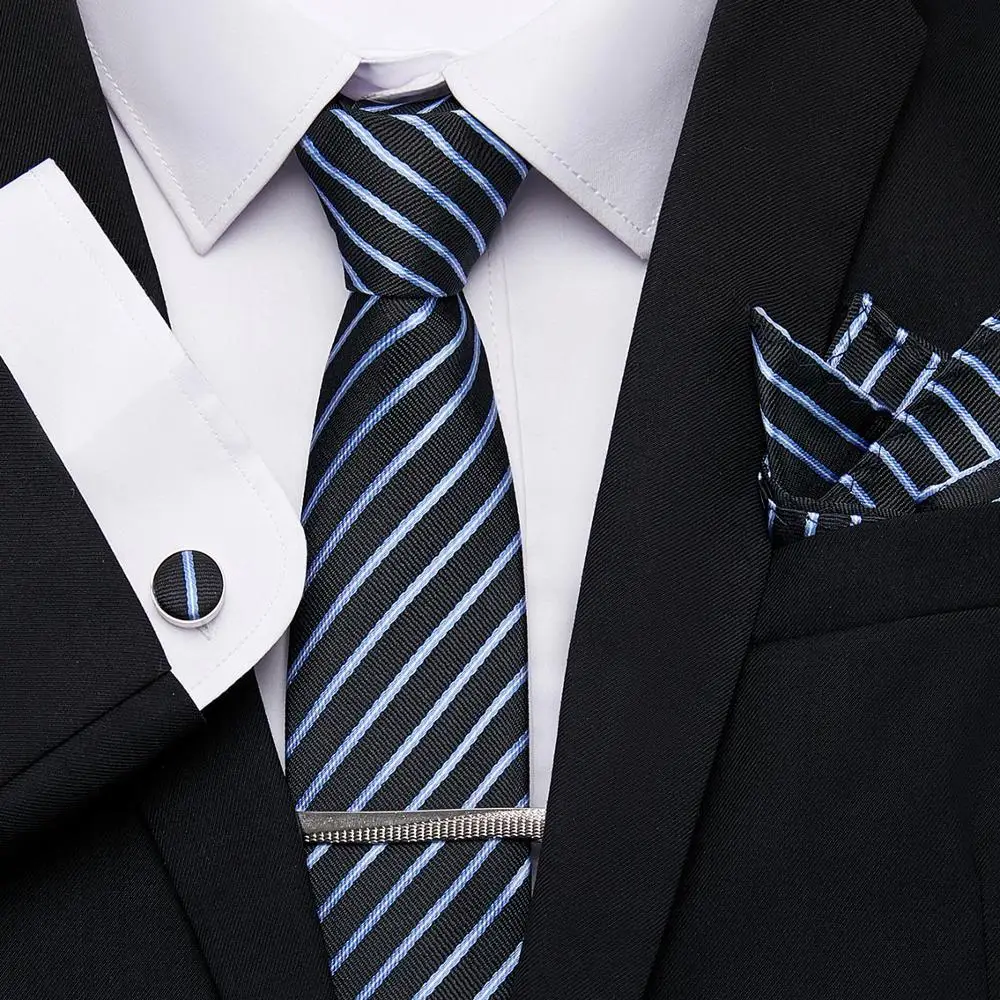 Свадебный 7,5 см шелковый галстук красная полоса Решетка Галстук Зажим платок запонки галстук набор роскошные свадебные мужские классические галстуки - Цвет: SZ57