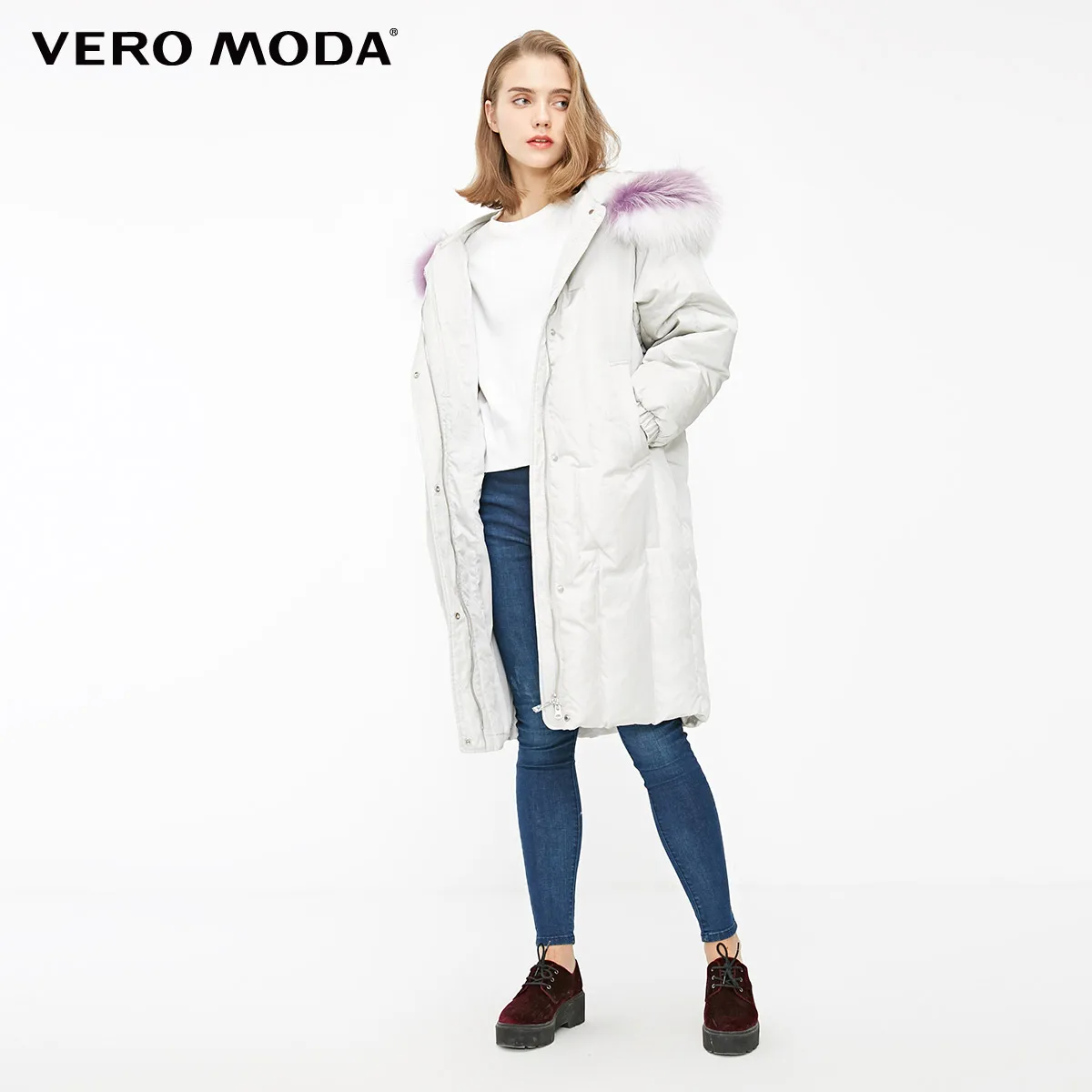 Vero Moda пуховик средней длины с капюшоном со съемным мехом енота средней длины куртка-парка | 318412536