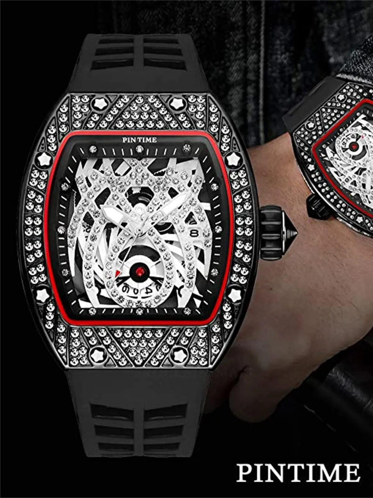 PINTIME Men Diamond Watch  Fashion Hip Hop Mens Watches Top Brand Luxury Military Gold Quartz Wristwatches Relogio Zegarek