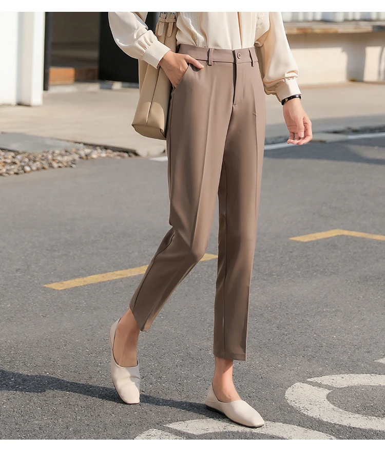 women's snow pants Spring and Autumn Cropped Suit Pants Women's Straight Loose Loose-fitting Casual Trousers Eight-point Cigarette Pants cropped leggings