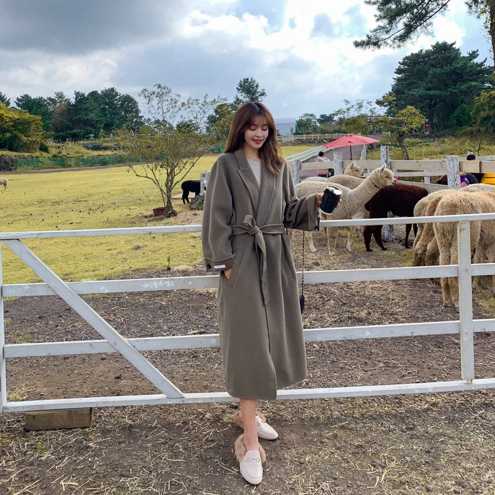 

Photo Shoot Fashionable Fold-down Collar Woolen Jacket 2019 Winter New Style Retro Laziness-Style Waist Hugging Lace-up Woolen O