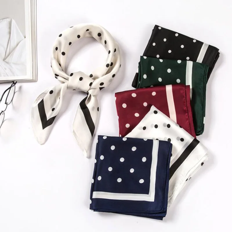 

Office Lady Multifunction Bandana Square Silk Scarf for ladies Fashion Wavelet point Accessoires Hair Handkerchief Scarf 70*70