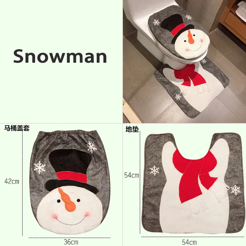 1PC Christmas Ornament Navidad Toilet Lid Cover Cap Santa Claus Red Hat Cover Snowman Xmas Decoration For Home