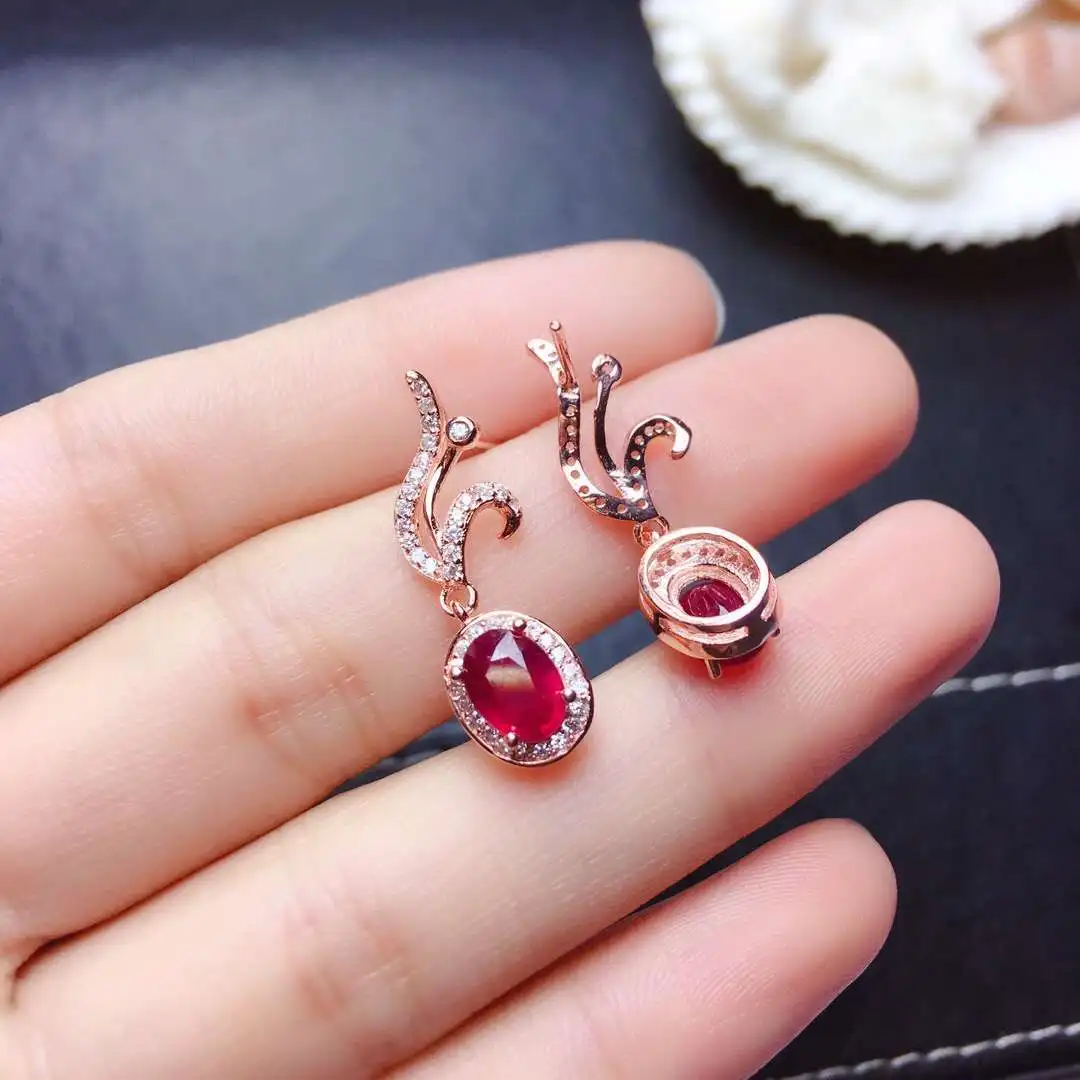 Tiny Minimalist Red Solitaire Ruby Gemstone Stud Earrings For Women 925 Sterling Silver July Birthstone 5MM