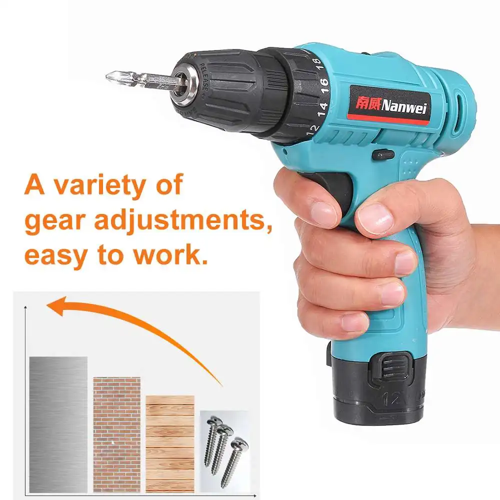 12V Cordless Led Electric Drill Kit Sets Driver Drilling Screwdriver With 2 Li-Ion Battery Toolkit Powerful Driling Tool