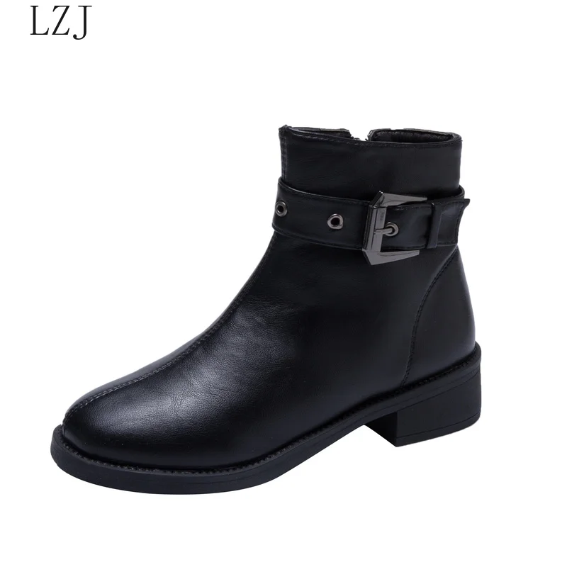 LZJ New Ladies Winter Chesil Boots Fashion PU Warm Women's Shoes Ankle Boots for Women Zapatos De Mujer