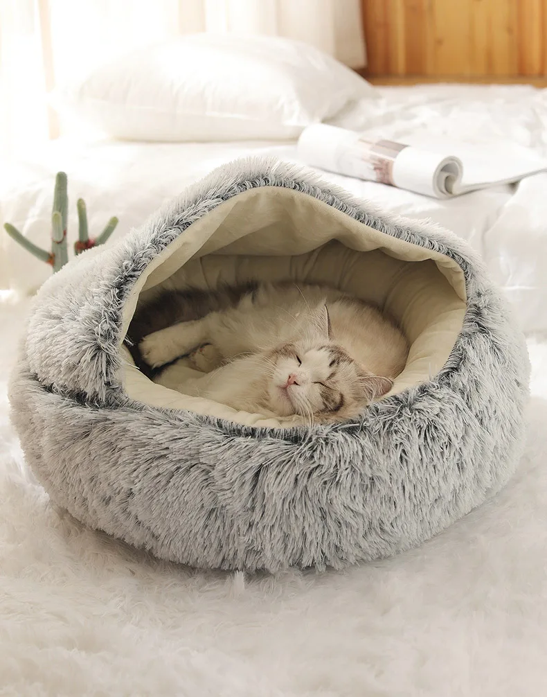 lit rond et long en peluche pour chat et doux et pour animal de lit pour petit nid en coussin pour sac de canapé