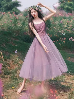 

Women's Summer Sundress Vintage Elegant Slim Embroidery Mori Girl Sweet Mesh Midi Dress Beach Casual Long Dress Summer 2020