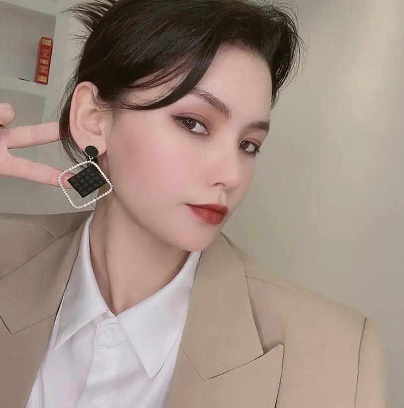 Coreano na moda brincos de strass quadrados moda simples geométrica brincos de óleo e gás