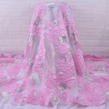 

Zhenguiru 2020 Gilded African Lace Fabric Pink French Lace Fabric Leaf Shape Nigerian Fabric For Women Party Wedding Dress A2100