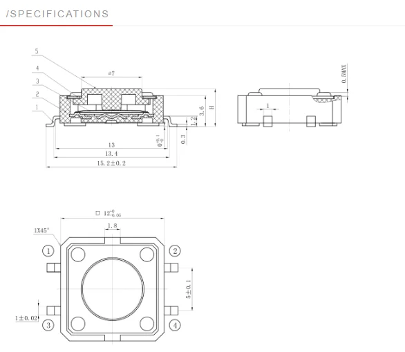 12 12 5 TACTILE 4P TACT SWITCH SMT SMD 4PIN BUTTON TOUCH MICRO MOVEMENT SILVER PLATED CONTACTS HIGH TEMPERATURE RESISTANCE MINI