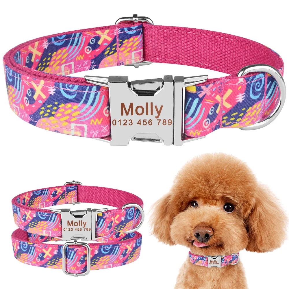 Personalized Dog Collar Durable Nylon Free Engraved Name Phone Number On Buckle Collars