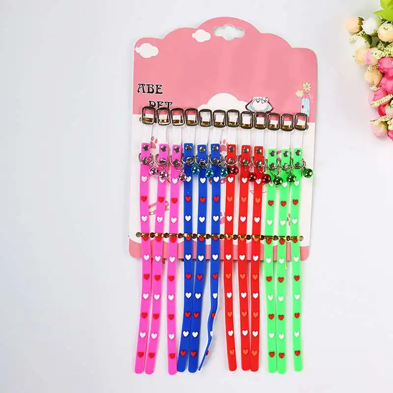

Pet Cat Dog Neck Collar Love Hearts Patterns Silicone Adjustable Colorful Collar with Bell Pet Cat Dog Supplies Color Random