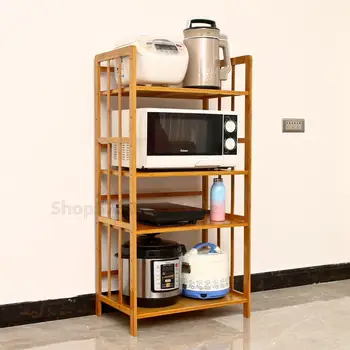 

Multifunctional Microwave Oven Rack Bamboo Storage Rack Kitchen Organizer Simple Oven Rack Layer-space Adjustable