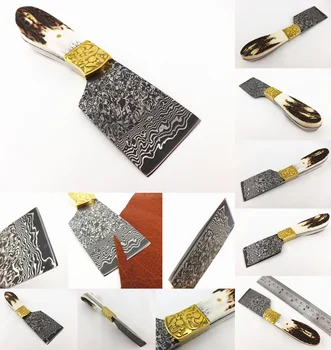 

Leather Craft Antlers Handle Japan Damascus Steel All Purpose Knife Cutter Tool Square Point - Sewing Stitching Carving Stamping