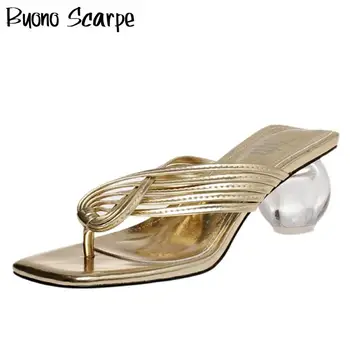 

Buono Scarpe Clip Toe Women Slippers Transparent Heel Flip Flops Elegant Leather Summer Shoes Fashion Beach Slides Heel Slippers