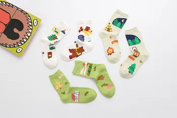 

Spring And Summer 2020 New Fasahion Women's Short Socks Middle Tube Socks Harajuku Style Tide Socks Cute Cartoon Pattern Socks