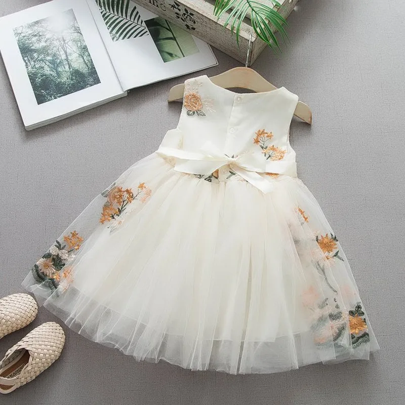 Детское платье для девочек; летние милые однотонные кружевные платья принцессы без рукавов с вышивкой; детская сетчатая одежда