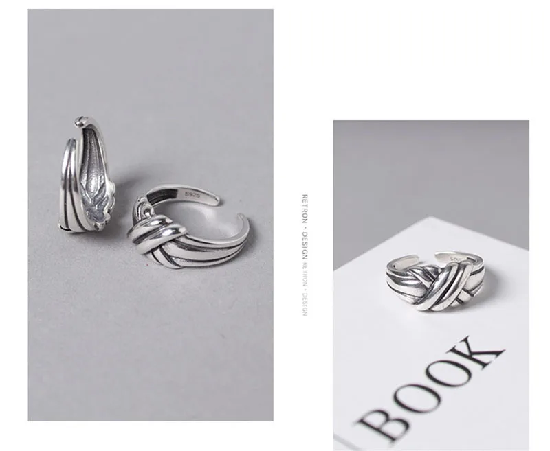 POFUNUO стильные ручные ткацкие 925 пробы серебряные кольца простые деформационные винтажные стильные праздничные подарки для девочек регулируемое Открытое кольцо
