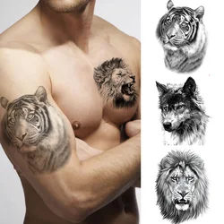 Tatouages temporaires pour manches de bras, 2 pièces, pour femmes, hommes, tigre, loup, Lion, renard, autocollant imperméable, taille, jambe, faux Art corporel, 2022 