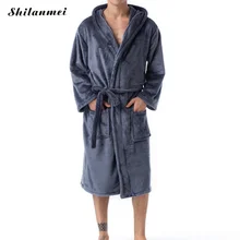 Модные повседневные мужские халаты, фланелевый Халат, v-образный вырез, длинный рукав, мужской халат, плюшевая шаль, кимоно, зима-осень, теплый мужской халат, пальто