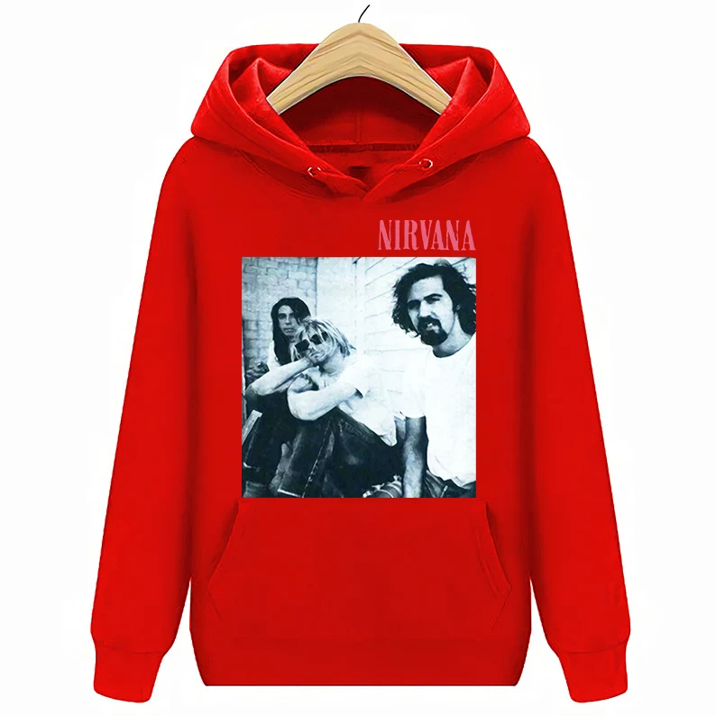 Красный Nirvana толстовки винтажные 90s толстовки рок-группы свитшоты унисекс Fa - Цвет: Красный