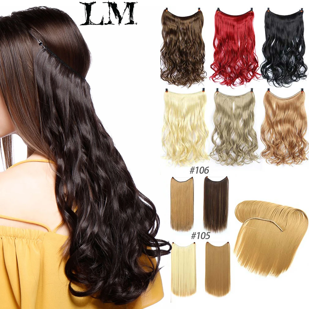 

LiangMo 20" Women Invisible Wire No Clips in Fish Line Hair Extensions Straight Wavy Long Heat Resistant Synthetic Hairpiece