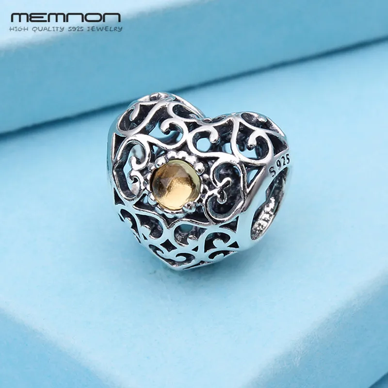 BE307 Memnon, 925 пробы, серебряные ювелирные изделия, Сердце, подвески с камнем на день рождения, бусины, подходящие Браслеты и ожерелья, сделай сам, для женщин, хорошее ювелирное изделие - Цвет камня: BE307