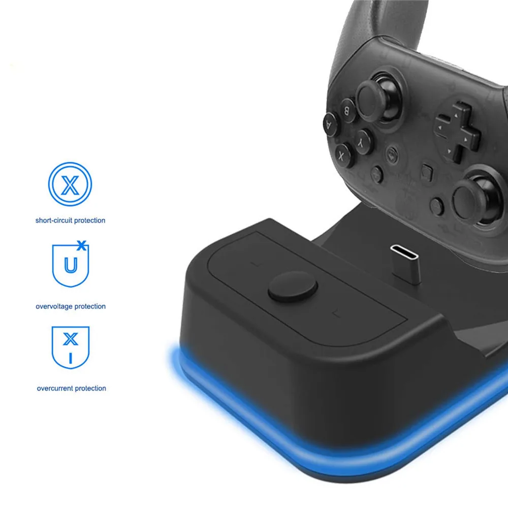 Dual Ports Charging Charger Dock for Nintend Switch Pro Game Controller Charging Base Stand Station Holder with LED Indicator