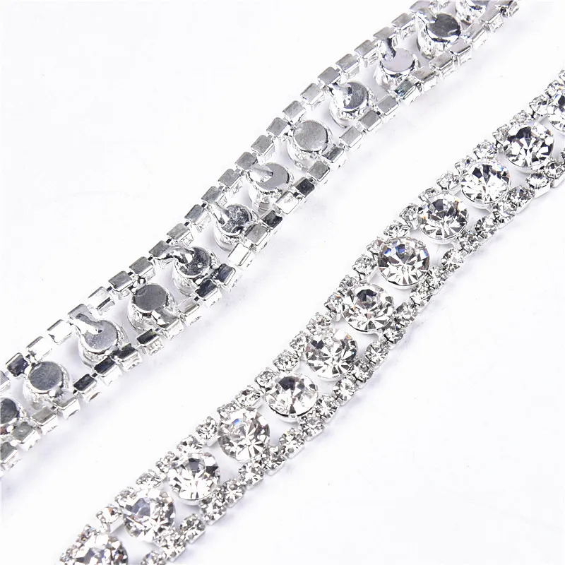 Silver color 1 ярд AAA-класс цветок кристально чистый sigmate стеклянная основа для страз цепная основа Платье Пояс отделка аппликация пришить на одежду - Цвет: Silver color