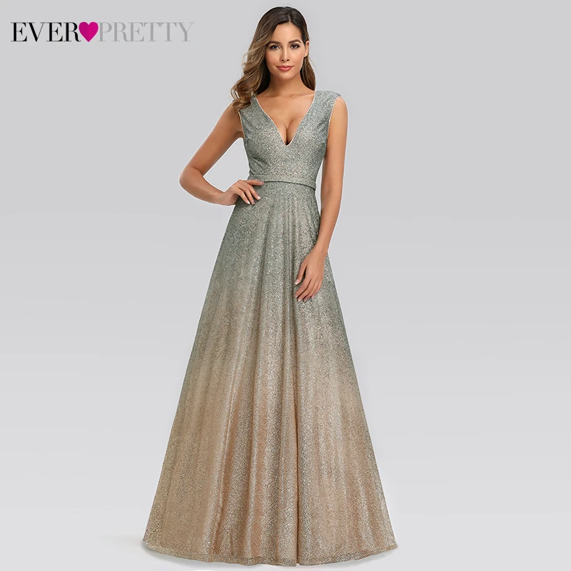 

Sexy Prom Dresses Long Ever Pretty A-Line Double V-Neck Sleeveless Tulle Sparkle Formal Evening Party Gowns Robe De Gala 2019