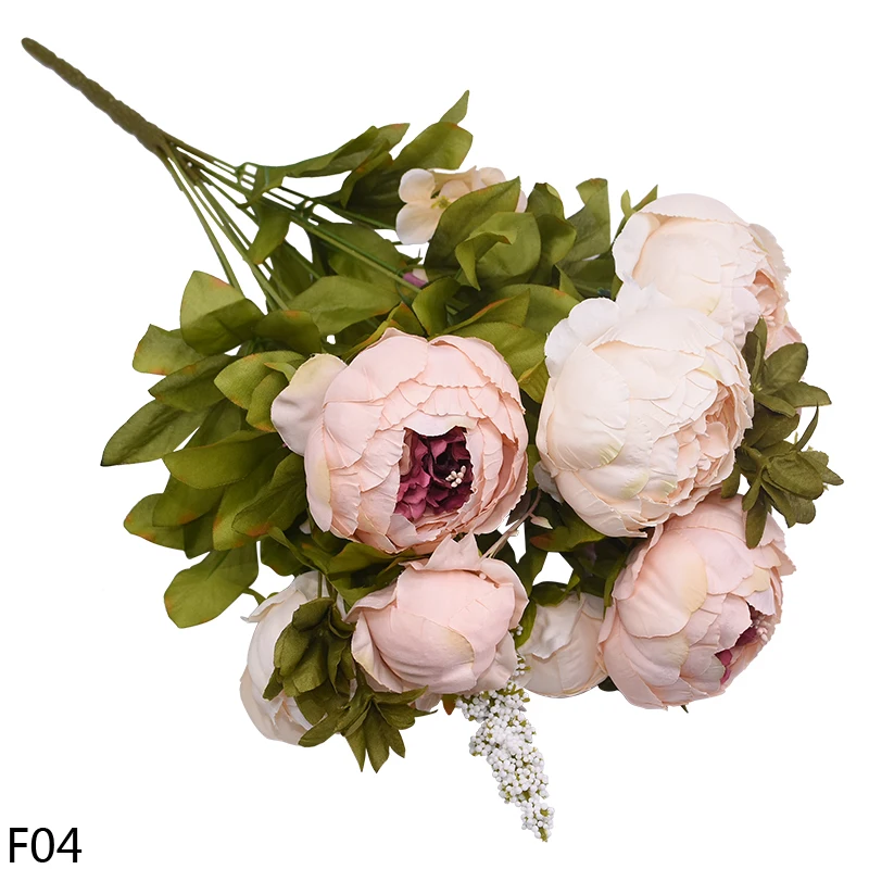 F04 Европейские Искусственные цветы пиона, шелковые искусственные пионы, букет цветов, сделай сам, венок для свадьбы, дома, гостиной, внутреннего декора - Цвет: F04
