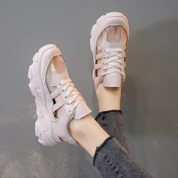 

2020 Summer Women Sandals Cut Out Platform Sneakers Women High Heels Wedges Sandals Women White Casual Shoes Zapatos Mujer