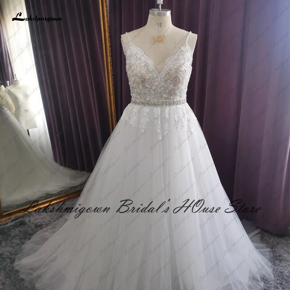lakshmigown Luxury Princess Wedding Gowns Spagnetti Straps Bohemian Bride Dress Lace V Neck Wedding Dress 2024 Customized 2