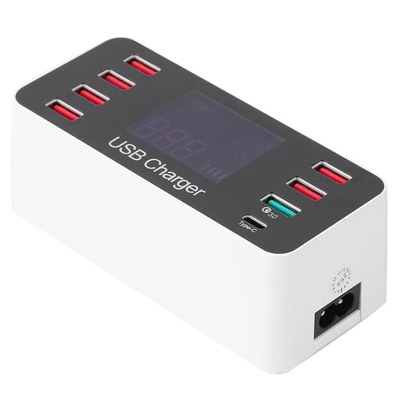 QC3.0 8 портов USB зарядное устройство 5 В 9A 45 Вт с напряжением тока ЖК-дисплей настольное зарядное устройство станция розетка ЕС вилка