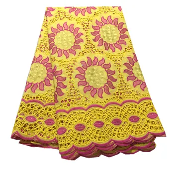 

Factory price African 100% Cotton Lace Fabric Latest Swiss Voile Lace In Switzerland With Stones For Wedding Dress 5 Yards